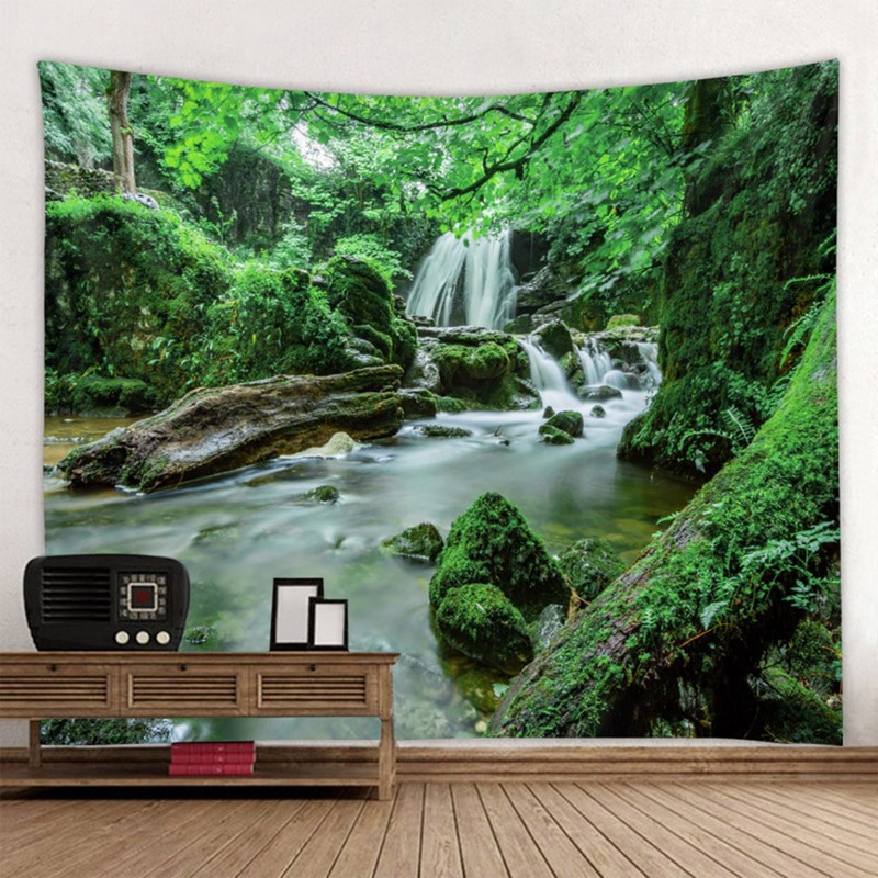 Forest Stream Scenery Tapestry Background Wall Hanging Decorative Blanket for