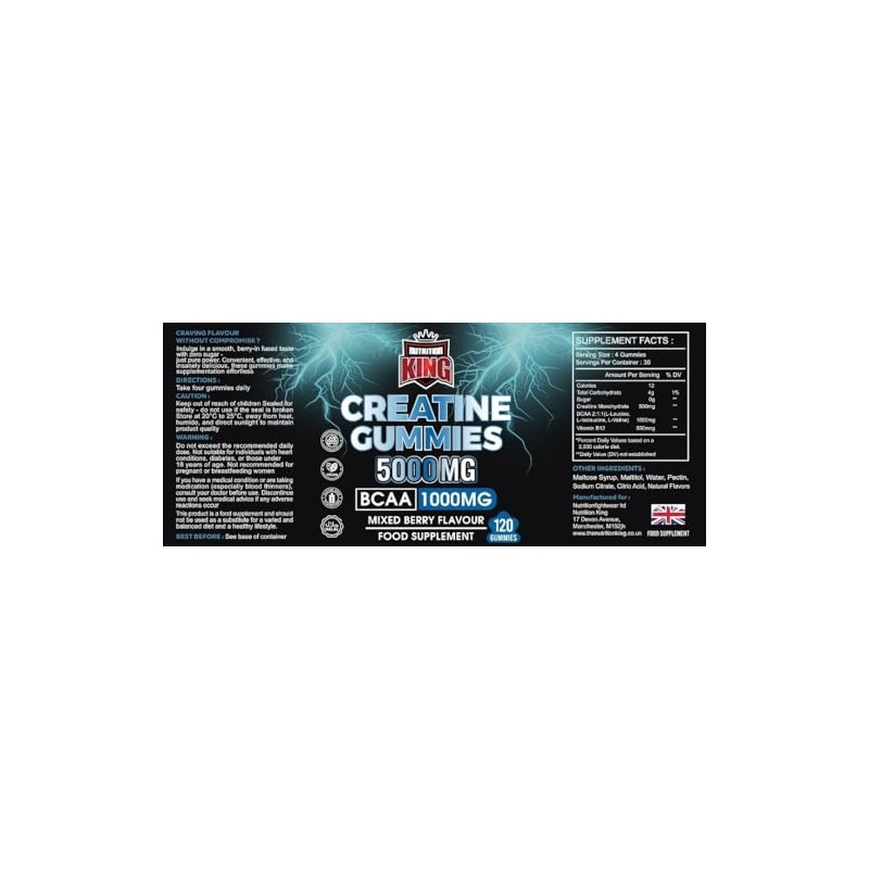 Creatine Gummies 5000mg Per Serving – BCAA 1000mg + Vitamin