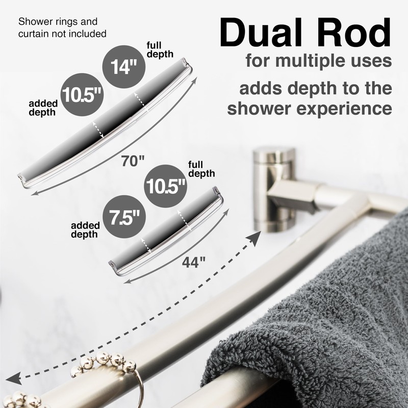 JS Jackson Supplies Double Curved Shower Rod, Metal Construction, Adjustable