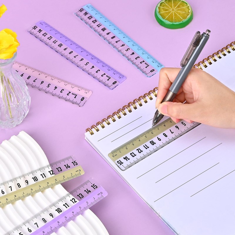 BAYTORY 8 Pcs Plastic Rulers 6 Inch, Small Acrylic Ruler,