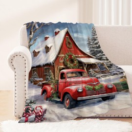 Neatee Living Farmhouse Christmas Kids Throw Blanket Small Vintage Red Truck Blanket Xmas Winter Holiday Blanket for Girls Boys Child Baby Bed Lap Soft Lightweight Fleece Blankets and Throws 40x50