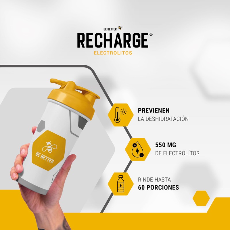 Be Better RECHARGE, Electrolitos En Polvo 60 Porciones, Sabor Naranja,