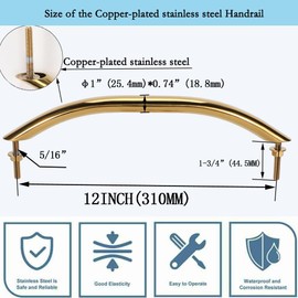 COC-LF Boat Grab Bar 304 Stainless Steel Polished Grab Handle Handrail Hardware Multipurpose (2PCS) (12" Red Copper-Plated)