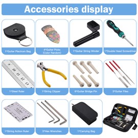 23-Piece Guitar Repair Care Set, Guitar Repair Tool Set, Professional Guitar Repair Tool Kit, Guitar Accessories Including String Winder, Plectrums for Guitar, Ukulele, Bass, Banjo, Mandolin