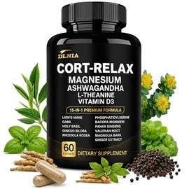 Suplementos de cortisol súper calmados para mujeres y hombres con glicinato de magnesio, Ashwagandha, L-teanina, fosfatidilserina, ginkgo y melena de 