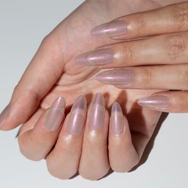 TENAPL Nude Chrome Press on Nails Almond Glossy False Nails Gel Glue on Nails 24pcs/Box Acrylic Pink Aurora Fake Nails Chrome Full Cover Summer Nails For Women Girls