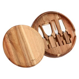 THUN - Set tagliere con coltelli formaggio - legno - Collezione Country Bloom - 25,1 X 25,1 X 4,3 CM