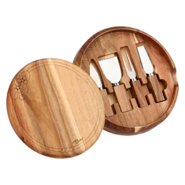 THUN - Set tagliere con coltelli formaggio - legno - Collezione Country Bloom - 25,1 X 25,1 X 4,3 CM