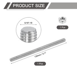 sourcing map 5/16"-18 Fully All Threaded Rod, 1 Pcs 304 Stainless Steel Long Threaded Screw 5.1" Length Right Hand Threads for Furniture Mounting Assembly Fastening