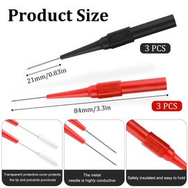 Xinjoduz 6 PCS Test Probe Pins, 0.7 mm Stainless Steel Wire Piercing Needle, Non-Destructive Insulation Multimeter Back Probes Pins Test Tipped Tip for Banana Socket Car Tester Plug(3 Black+3 Red)