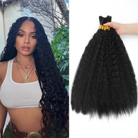 XIIMENALU Kinky Straight Wavy Braiding Hair for Boho Braids, Wet and Wavy Bulk Hair for Braiding, No Weft, Yaki Straight Bulk Hair for Micro Braiding Rebundle Braids (1B#, 20 Inches (3 Pack (6 Pieces)