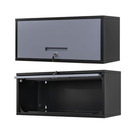 Anxxsu Metal Wall Storage Cabinet with Up-flip Door, Wall-Mounted Storage Cabinet for Garage, Warehouse, Home, Office, Assembly Required (Black Grey, One Cabinet), WC-0725