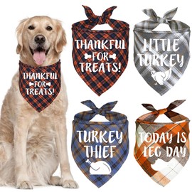 JOTFA 4 Pack Thanksgiving Dog Bandanas, Holiday Dog Bandanas Fall Dog Bandanas Dog Thanksgiving Outfit for Small Medium Large Dogs Pets (Large)