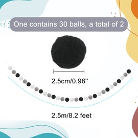 jijAcraft 2 Pcs Colorful Pom Poms Garlands - Wool Felt Ball String 2.5M Hanging Ornaments Handmade Pom Pom Wall Decoration with 60 Balls For Bedroom Wedding Party Birthday