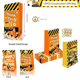 Construction Site Party Bag Children's Birthday Party, Digger Birthday Party Accessories Includes 12 Slap Bracelets, 12 Gift Bags, 10 Key Chains, 50 Stickers for Children, Boys, Girls, Birthday