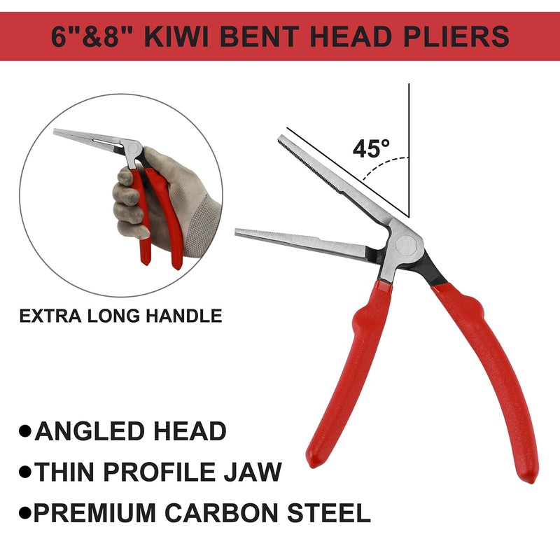 Mayouko 6"&8" Kiwi Bent Head Needle-Nose Pliers, Angled Head Long