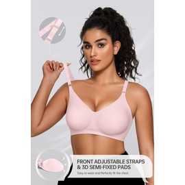 OEAK Womens Seamless Bras Comfortable Bra No Underwire Full Support Bralette Push Up Plus Size V Neck Sleeping Tshirt Bras L Pink