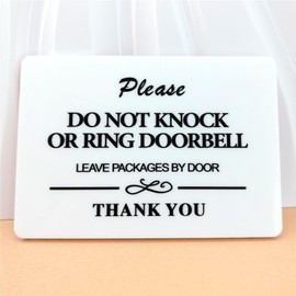 Kacenamo Do Not Knock or Ring Doorbell Sign, 3.5×5 Inch Acrylic Signs, Self Stick – Long Lasting – Waterproof - Porcelain White Acrylic, Acrylic Designer Plexiglass Sign(1 PACK, Do not knock)