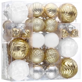 Valery Madelyn 100ct Christmas Tree Decorations Ball Ornament Set, White and Gold Shatterproof Christmas Hanging Ornaments Bulk for Xmas Holiday Party Decor (Variety Style and Size)
