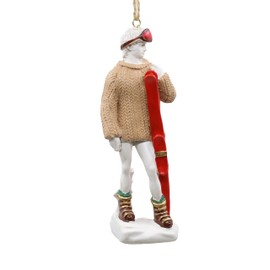 Bella Haus Christmas Shoppe 4.5” Michelangelo's 1950s Style Statue of David Christmas Tree Ornament | Vintage Fashion and Après-Snow Ski Charm | Funny Resin Tree Figurine (Skier David 4.5 inch)