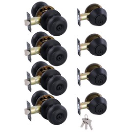 GITRANG (4 Pack) All Keyed Identical Deadbolt Door knob Single Cylinder Deadbolt Lock Combo Set, Classic Matte Black Exterior Door Knobs with Deadbolt Entrance and Front Door Lock