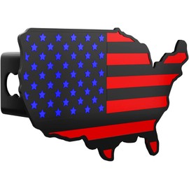 MULL USA Map Flag Metal Trailer Hitch Cover Heavy Duty for Trucks Cars SUV (Fits 2.5" Receiver, Black Red Blue Map Flag)
