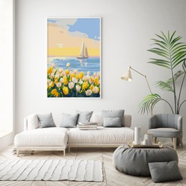 Framed Paint by Numbers Kit for Adults Beginner & Kids Age 8-12, Easy Flowers Adult Paint by Number Kits on Canvas, DIY Acrylic Watercolor Oil Paint by Number for Adults Landscape for Gift 8x12 Inch