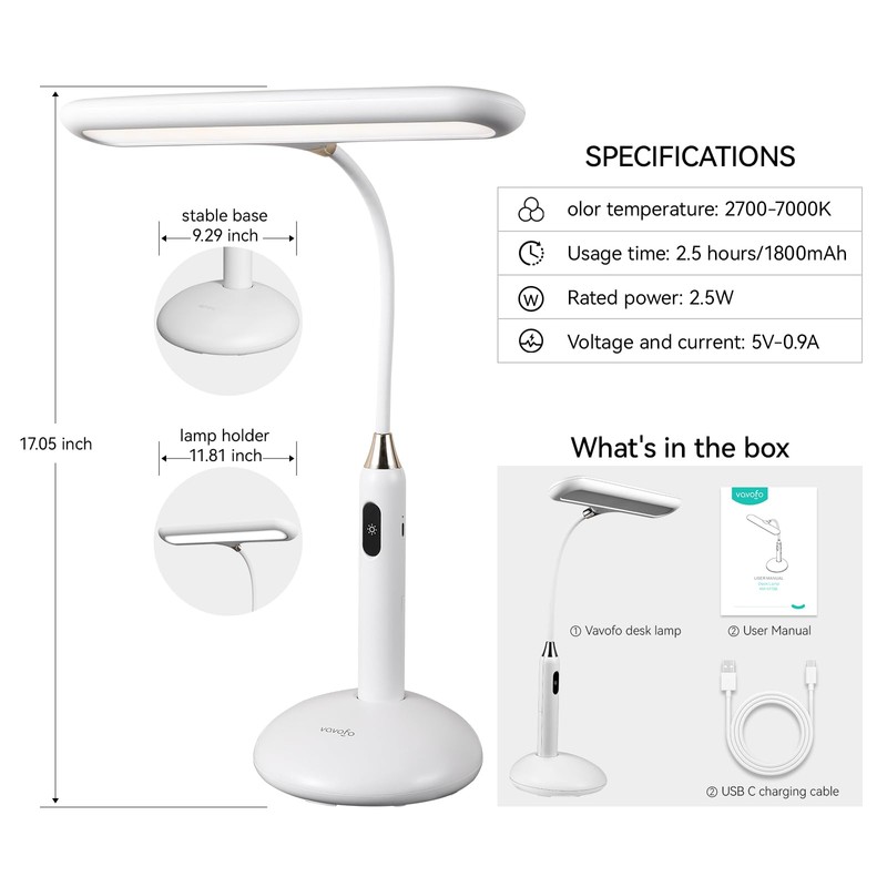 VAVOFO LED Desk Lamp 6778B - Touch Control, Adjustable 2700-7000K