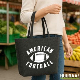 Huuraa Filz Shopper American Football Ball Geschenk 22 Liter Charcoal Melange Filz American Football Geschenkidee