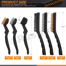 Rustark 6pc 9" & 6-3/4" Wire Brush Set with Stainless Steel, Brass, Nylon Bristles, Crimped Wire Type, Ideal for Rust Removal