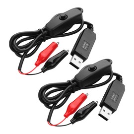 PNGKNYOCN 12V USB to Clip Cord with Power Control Button,USB Male to Alligator Clips Voltage Step Up Converter Cable (2 Pack)