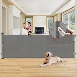 Reinforced 41" Extra Tall Pet Gate 100" Extra Wide Retractable Baby Gate with Support Rods, Indoor Large Baby Gate Mesh Dog Gates for The House Outdoor Extra Wide Baby Gates for Large Openings, Gray