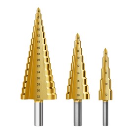 HUHAO Juego de brocas de paso para taladro, 3 piezas, de acero de alta velocidad, ranuradas en espiral, para hoja, aluminio, metal, madera, agujero, corte, multitamaño, para amantes de bricolaje