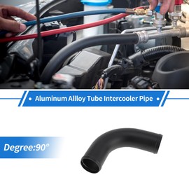 HEROFFIX 2" OD 90 Degree Bend 6064 Aluminum Alloy Tube Intercooler Pipe Surface Blasting Air Intake Connection Hose W/Double Bead Roll 5.9" Length Black
