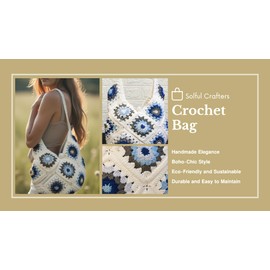 Solful Crafters Handmade White Crochet Tote Bag - Floral Granny Square Design – Eco-Friendly Cotton Beach Bag, Boho Style Shoulder Bag for Women – Perfect for Travel, Shopping, Parties, and Daily Use