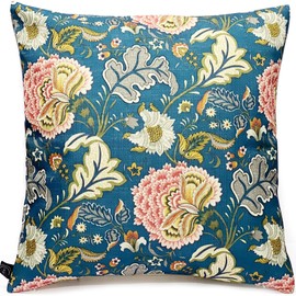Kuai 60x60cm Retro Flowers Vintage Modern Floral Asian Nordic Home Decor Polyester Cushion Cover (Dark Blue)