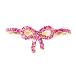 STORYJEWELLERY Pink Bow Ring, Sterling Silver Rings for Women, Cute Rings with Pavé Cubic Zirconia, 18K Gold Plated Rings for Women Non Tarnish, Graduation Gifts, Birthday Gifts for Friends, Size 9,