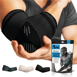 POWERLIX Elbow Brace, 1 Piece, Compression Elbow Bandage for Men and Women, for Tennis Elbow, Golfer's Elbow, Sports, Arthritis, Tendonitis, Joint Pain, Black, L