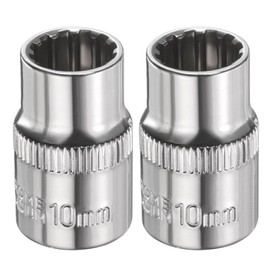 sourcing map 2pcs 12 Points Socket 3/8" Drive 10mm Metric Shallow Impact Socket Cr-V Steel Chrome Plating Flip Sleeve Nut Driver Wrench for Home Auto Nuts Bolts Repair