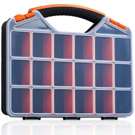 Andalus Storage Box with 18 Compartments - Durable Plastic Organizer for Small Hardware Parts, Screws, Nuts, and Bolts (1 Pack, 12.75 x 10 x 1.75 Inches)
