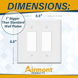 2-Gang Oversized White Metal Rocker Switch Wall Plate – 5.5" x 5.5" Jumbo GFCI Outlet Cover, Heavy-Duty Corrosion-Resistant Steel with Matching Screws for Electrical Boxes, Universal Fit, Made in USA