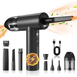 Hosslearlear Air Blaster and Vacuum 2-in-1, Compressed Air Duster Electric Jet Blower Car Dryer Keyboard Cleaner Reusable Canned Air Replacement, 3 Speeds, 7500mAh, LED Light, Black