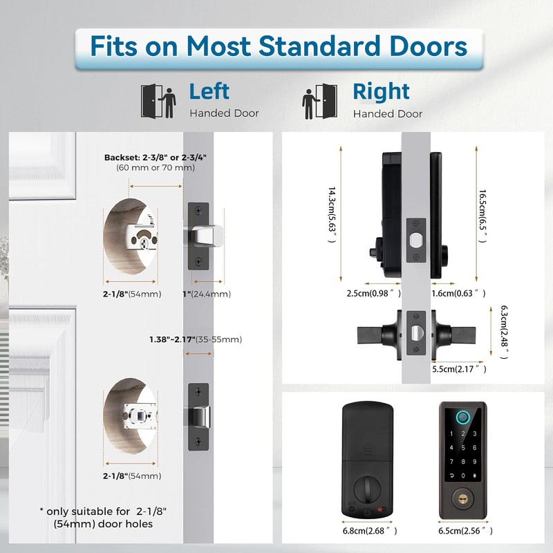 BEBASIA Smart Fingerprint Door Lock with Handle Set, Full App