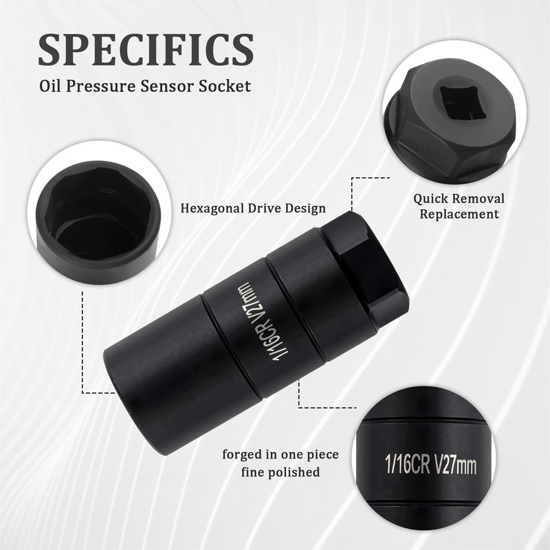 Oil Pressure Sensor Socket,Hexagonal Drive-27mm Socket for Removing Oil Sending