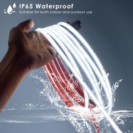 110V COB LED Strip Light - 65.6ft/20m 6000K Cool White IP65 Waterproof Light Strip Super Bright 5920LEDs Cuttable Tape for Indoor Ceiling Commercial House Outdoor Garden Terraces DIY Lighting Projects