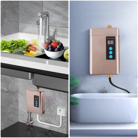 Tankless Electric Water Heater 110V 3000W Under Sink On Demand Instant Hot Water Heater for Kitchen Bathroom Washing (Gold)
