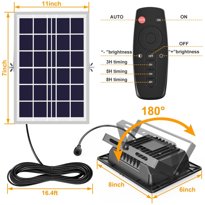 Solar Flood Light Outdoor Remote 6000K Bright White Floodlights Ip65