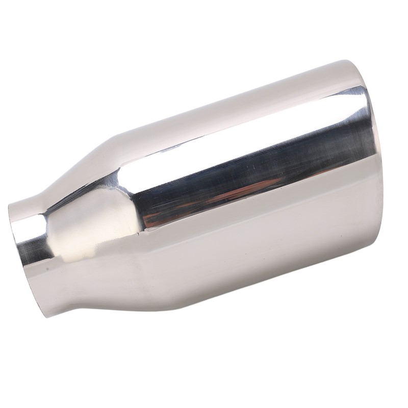 Single Outlet Exhaust Tip Silver Stainless Steel Beveled Mouth Straight