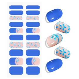 JMEOWIO Nail Foil UV Hardening Blue Flowers French Tip UV Gel Nail Strips Nail Stickers Nail Stickers Nail Art Decoration Nail Design Accessories