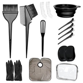 MOONMINI 16 Pcs Hair Bleach Coloring Kit - Professional Hair Dye Brush, Comb, Hair Color Bowl, Agitator, Cape, Hairclips Hair Highlighting Tools Set